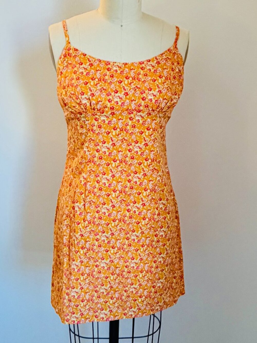 Wild Fable Orange Ditsy Floral Print Spaghetti Strap Mini Dress- Size Medium